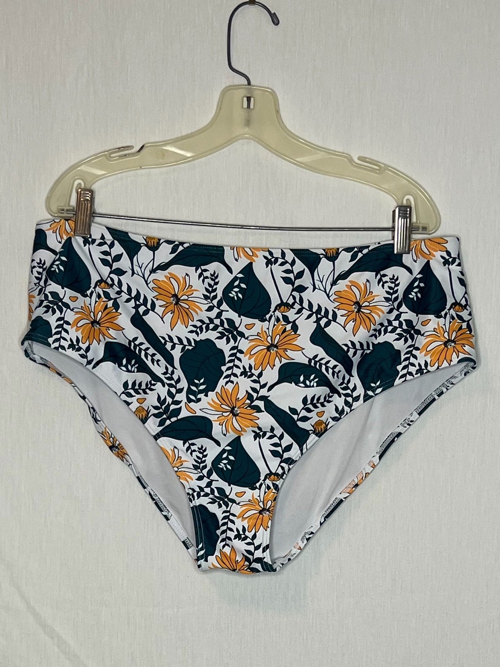 Urban Planet Floral High-Waist Bikini Bottoms - White, Teal & Mustard